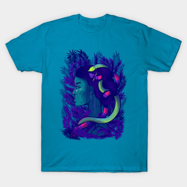 Woman with snakes T-Shirt by Priscila Floriano